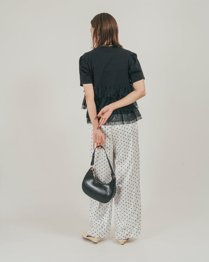 ［SET］チュールフリル ペプラムTシャツ + ドットサテンパンツ（2SET）