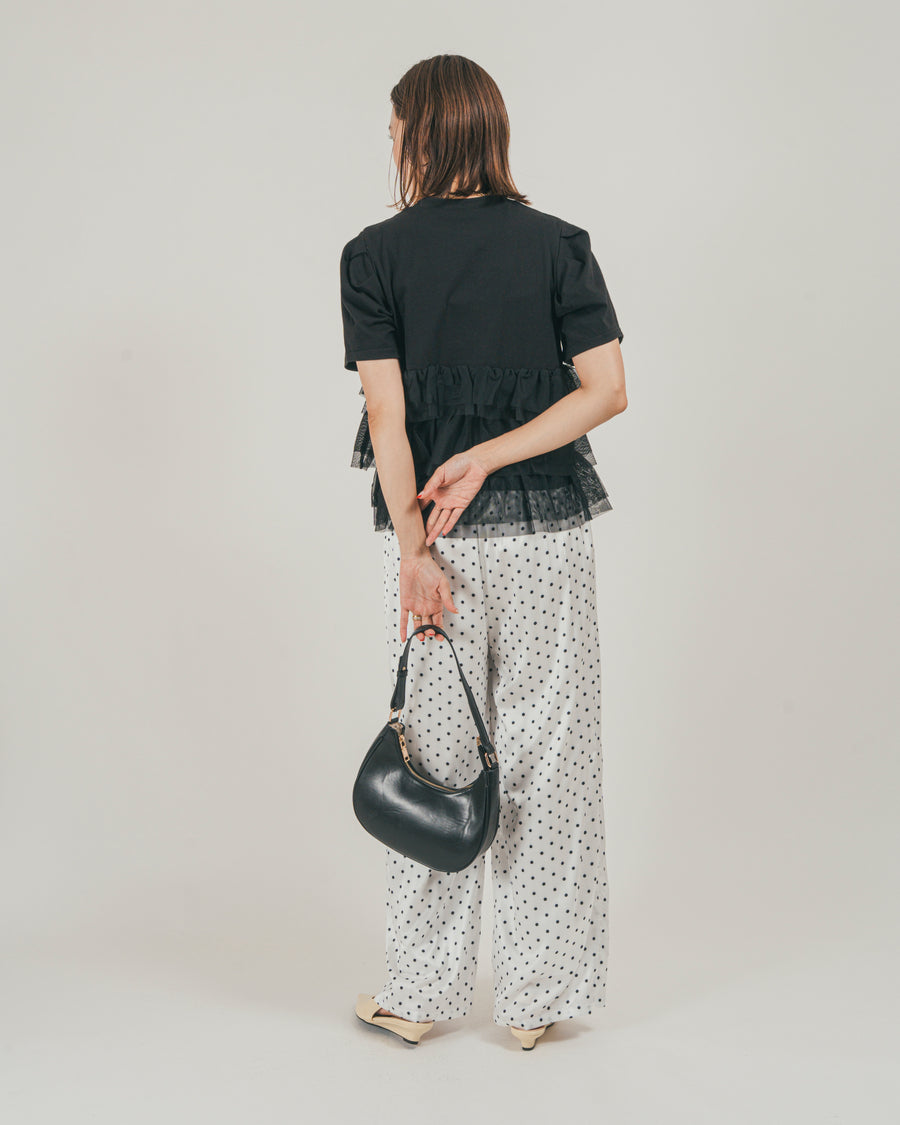 ［SET］チュールフリル ペプラムTシャツ + ドットサテンパンツ（2SET）