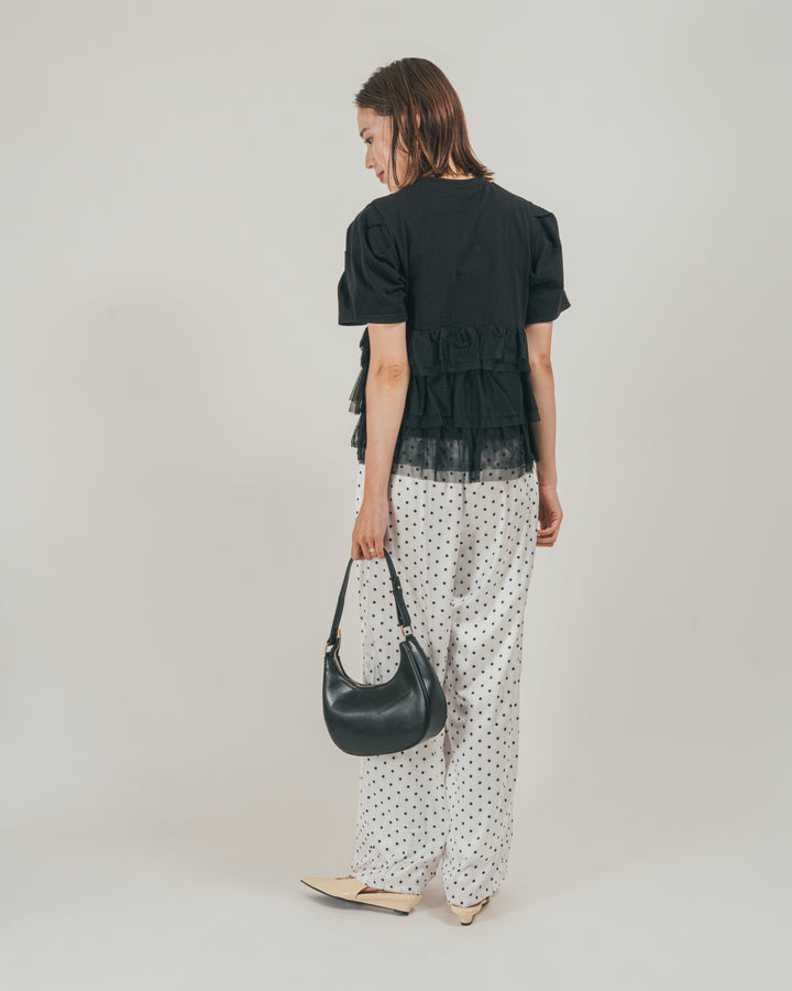 ［SET］チュールフリル ペプラムTシャツ + ドットサテンパンツ（2SET）