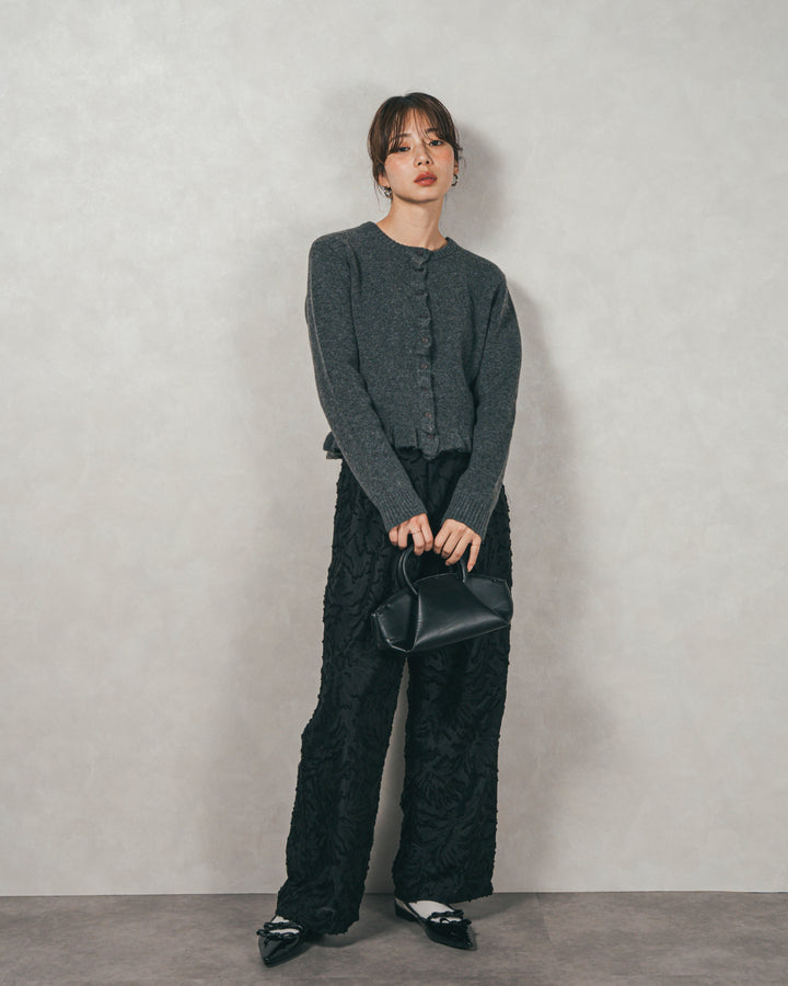 ［SET］フロントフリルメランジニットカーデ+フリンジジャガードリラックスパンツ（2SET）