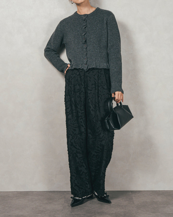 ［SET］フロントフリルメランジニットカーデ+フリンジジャガードリラックスパンツ（2SET）