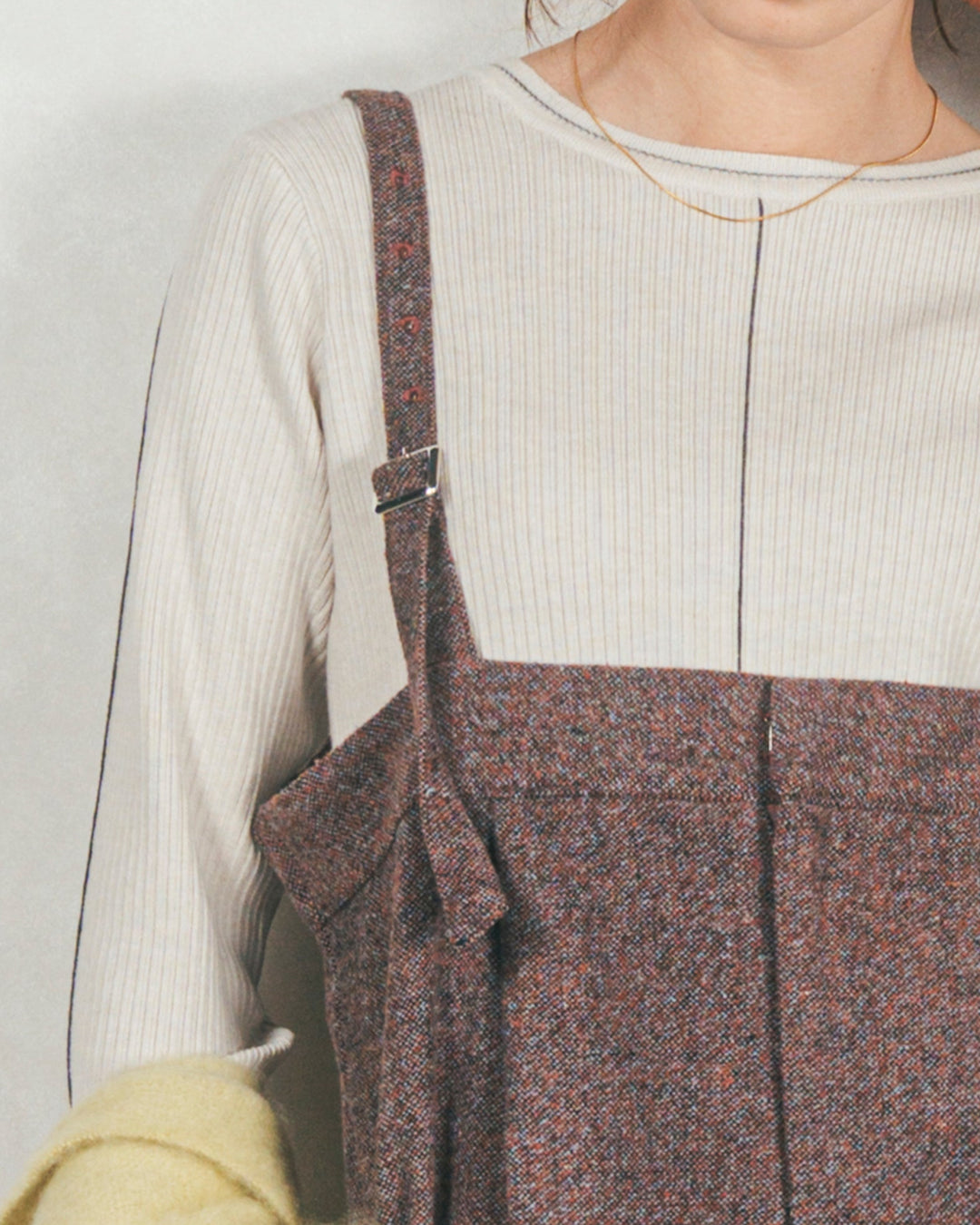 ［SET］Line Rib クルーネックニット+Tweedベロアサロペット（2SET）