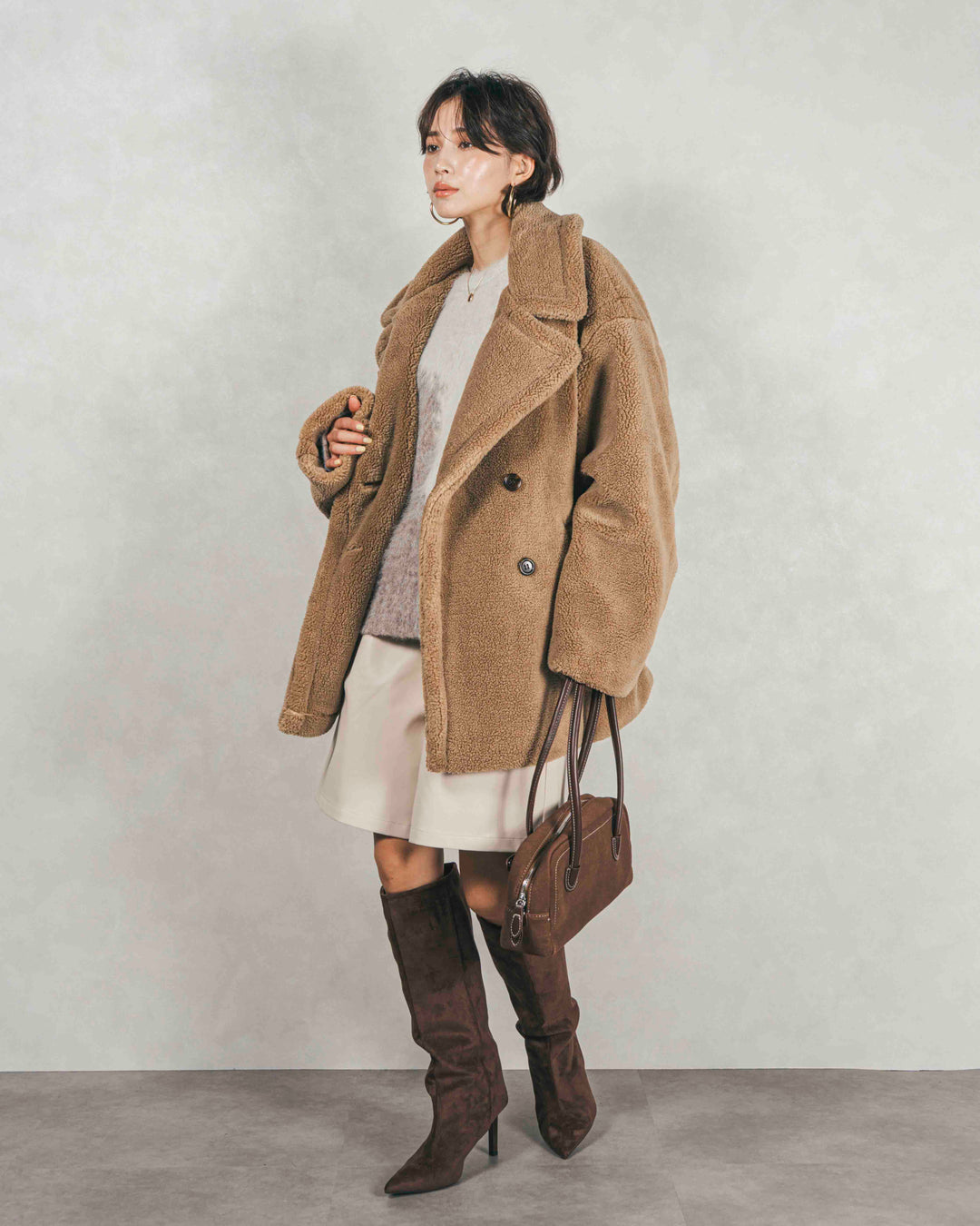 ［SET］テディボア Middleコート+レザーライクハーフパンツ（2SET）