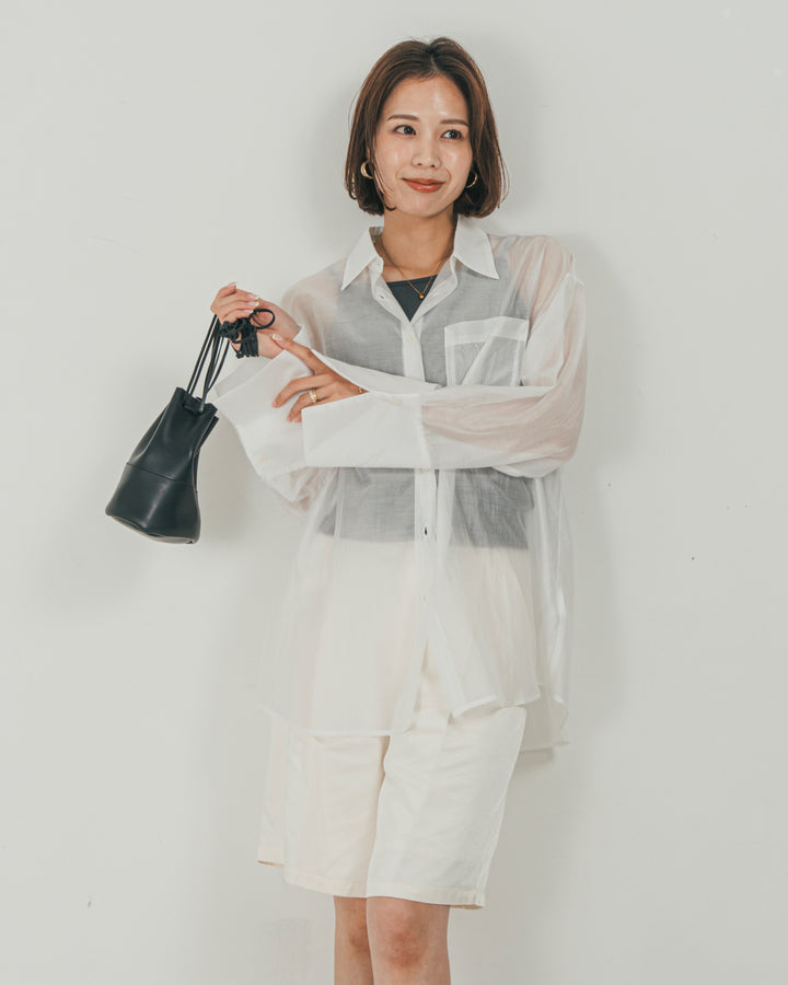 ［SET］Clear Sheer オーバーシャツ + Vintageサテン　ハーフパンツ（2SET）