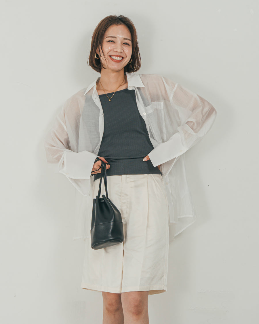 ［SET］Clear Sheer オーバーシャツ + Vintageサテン　ハーフパンツ（2SET）