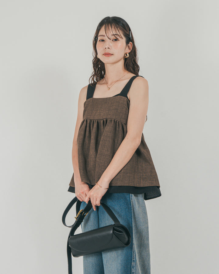 ［SET］スラブTweedバイカラーティアードキャミ + 10oz サイドタック リラックスデニムパンツ（2SET）