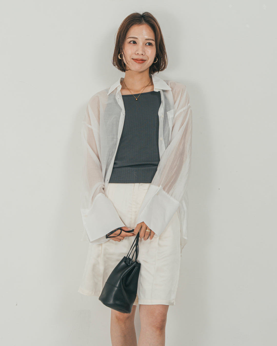 ［SET］Clear Sheer オーバーシャツ + Vintageサテン　ハーフパンツ（2SET）