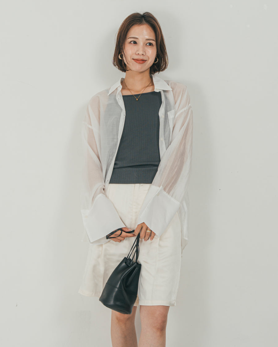 ［SET］Clear Sheer オーバーシャツ + Vintageサテン　ハーフパンツ（2SET）