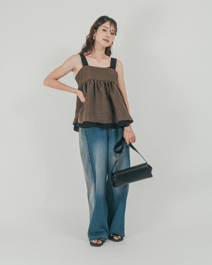 ［SET］スラブTweedバイカラーティアードキャミ + 10oz サイドタック リラックスデニムパンツ（2SET）