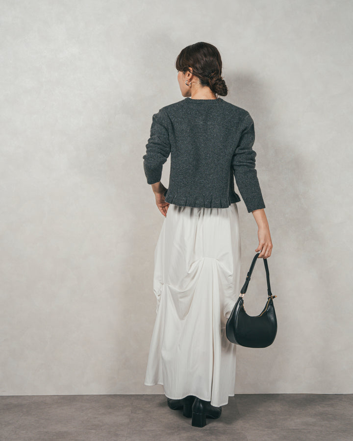 ［SET］フロントフリルメランジニットカーデ+ヴィンテージブロードランダムタックスカート（2SET）