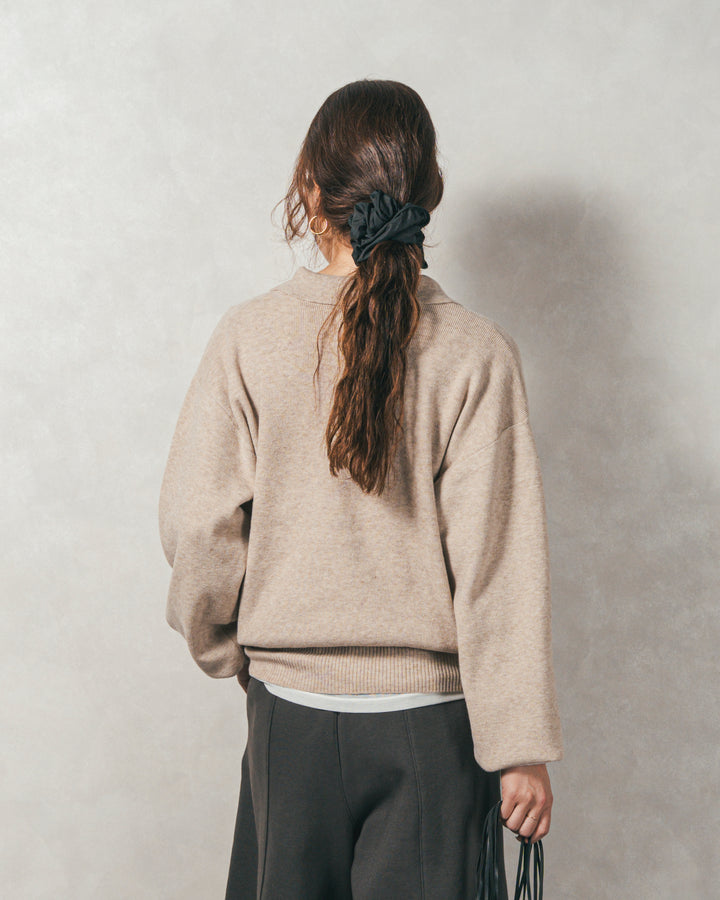 ［SET］ボタンデザインポロニット+Relax 裏起毛カーブパンツ（2SET）