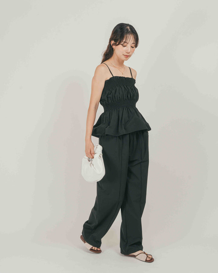 ［SET］【撥水】Summerシャーリングキャミ + 【撥水】Summerピンタックワイドパンツ + カップ付きカットリブキャミ（3SET）