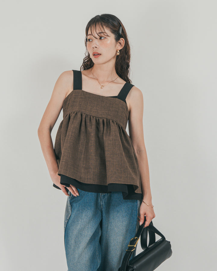 ［SET］スラブTweedバイカラーティアードキャミ + 10oz サイドタック リラックスデニムパンツ（2SET）