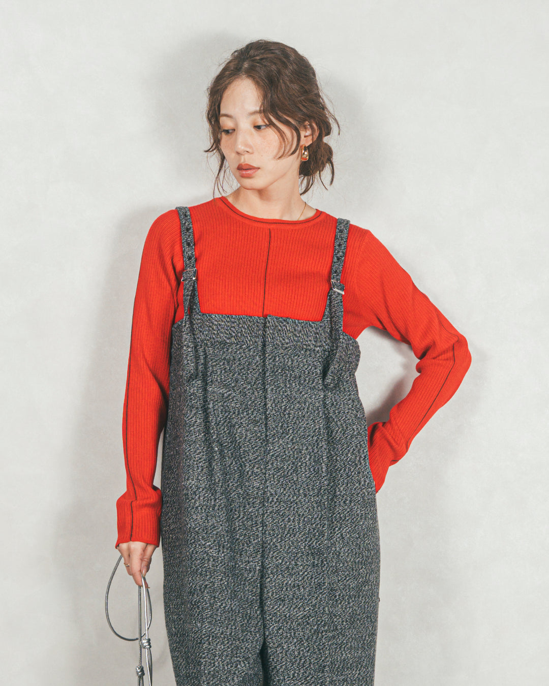 Line Rib クルーネックニット（RED）