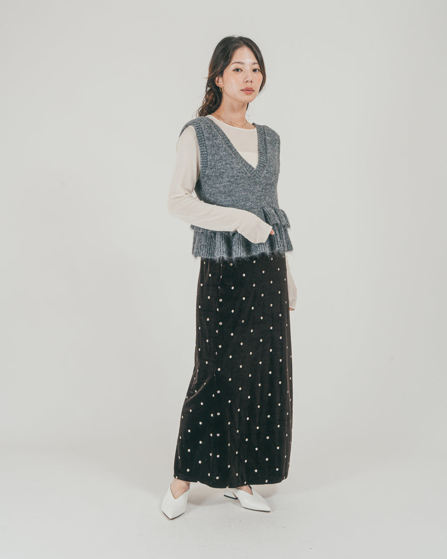 ［SET］2Way モヘアダブルFrillベスト + Dot ベロアスカート（2SET）
