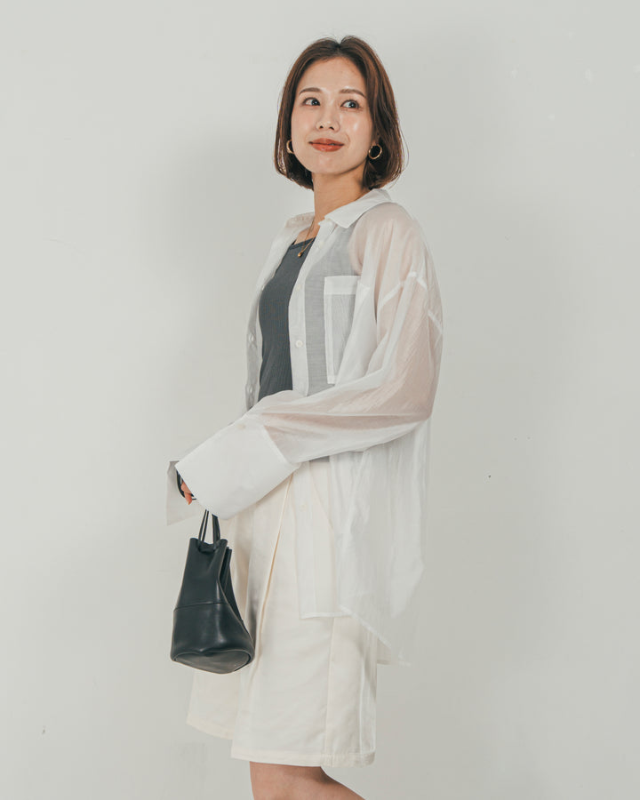 ［SET］Clear Sheer オーバーシャツ + Vintageサテン　ハーフパンツ（2SET）