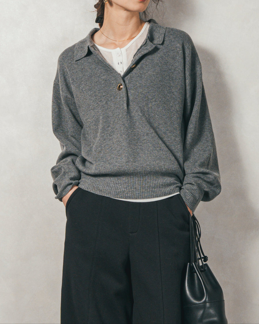 ［SET］ボタンデザインポロニット+Relax カーブパンツ（2SET）