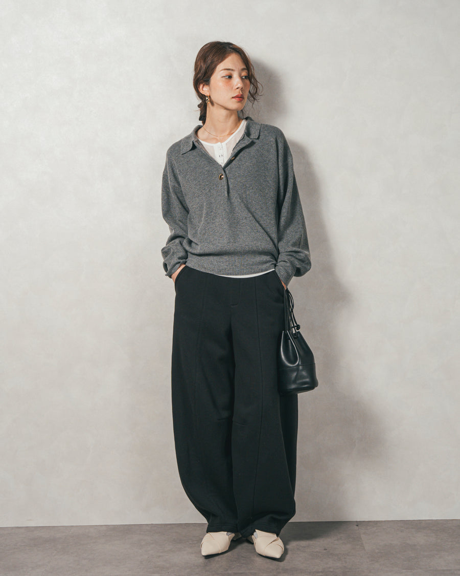 ［SET］ボタンデザインポロニット+Relax カーブパンツ（2SET）
