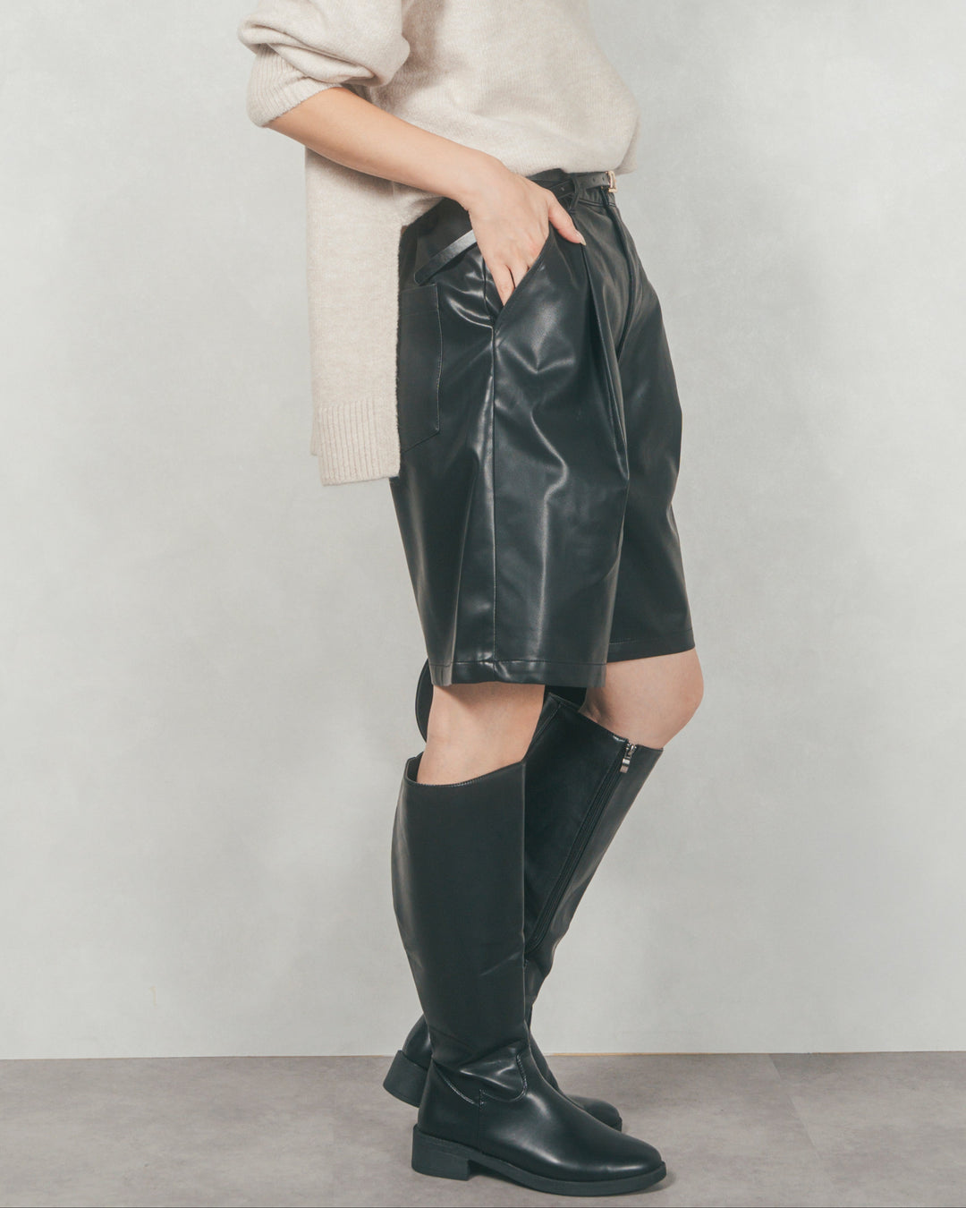 ［SET］テディボア Middleコート+レザーライクハーフパンツ（2SET）