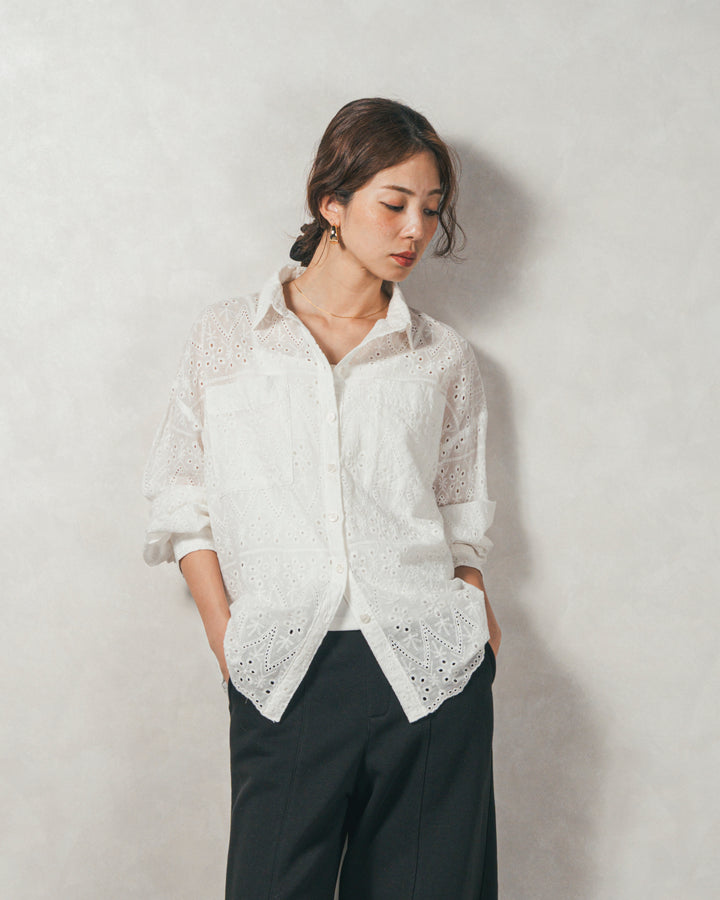 コットンフラワーレースシャツ(WHITE)