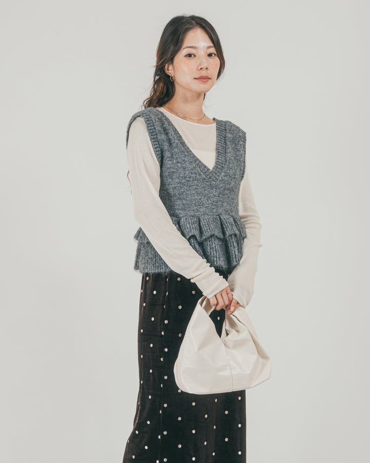 ［SET］2Way モヘアダブルFrillベスト + Dot ベロアスカート（2SET）