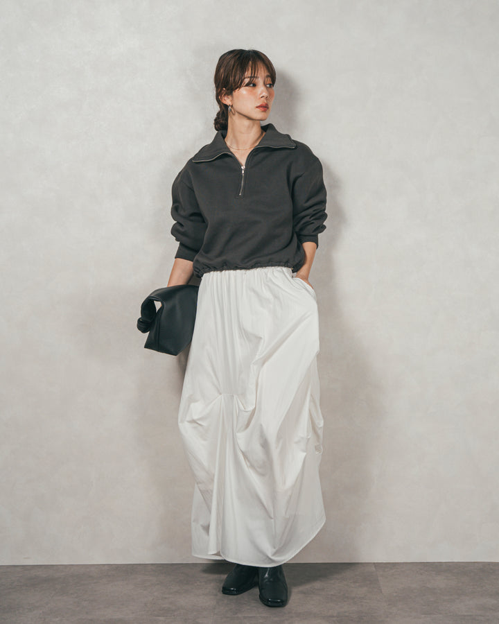 ［SET］裏起毛ハーフZipスウェット+ヴィンテージブロードランダムタックスカート（2SET）