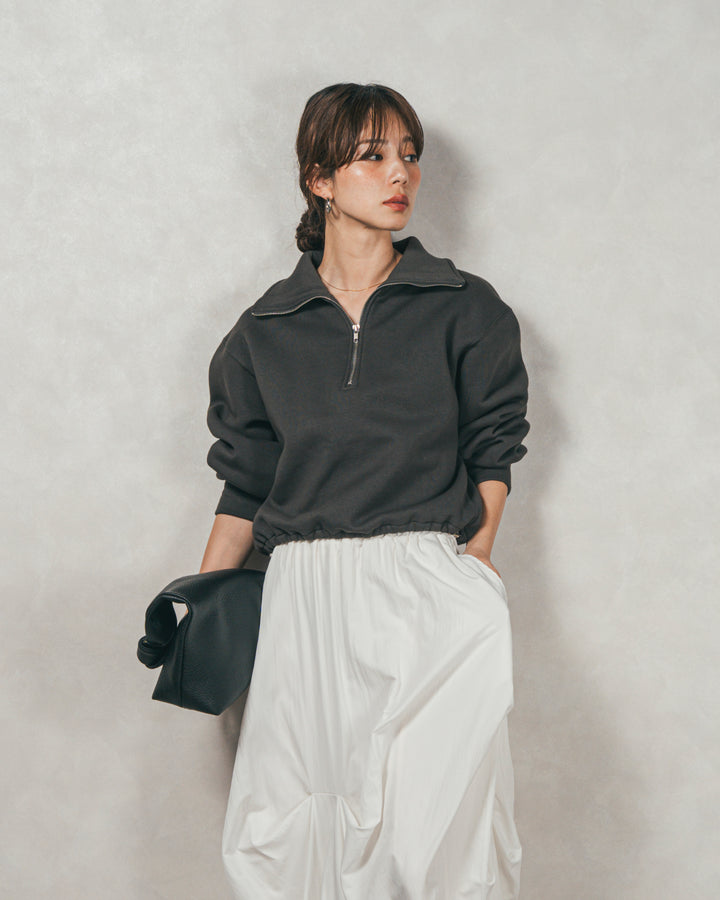 ［SET］裏起毛ハーフZipスウェット+ヴィンテージブロードランダムタックスカート（2SET）