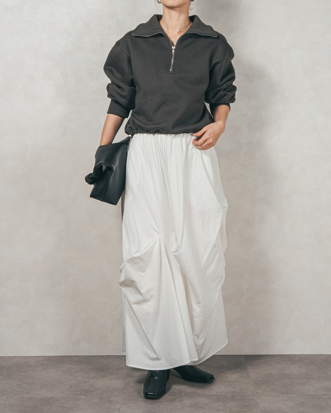 ［SET］裏起毛ハーフZipスウェット+ヴィンテージブロードランダムタックスカート（2SET）