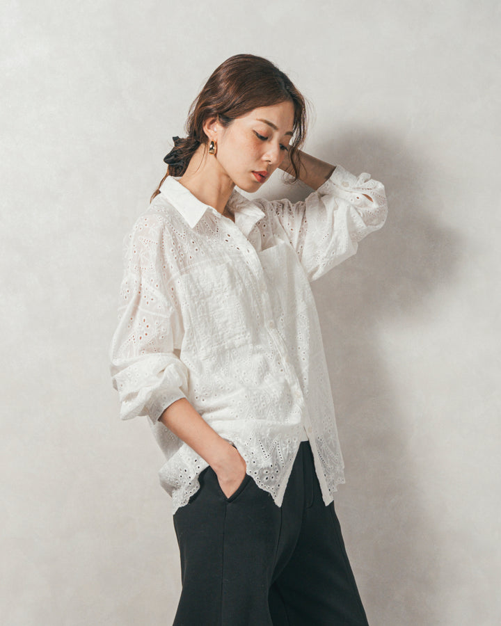 コットンフラワーレースシャツ(WHITE)