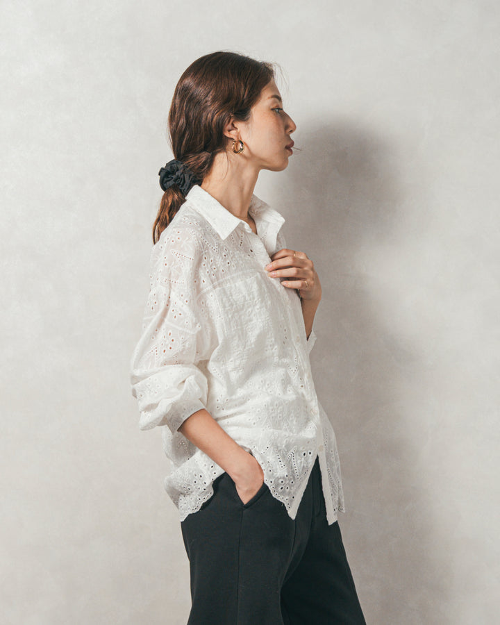 コットンフラワーレースシャツ(WHITE)