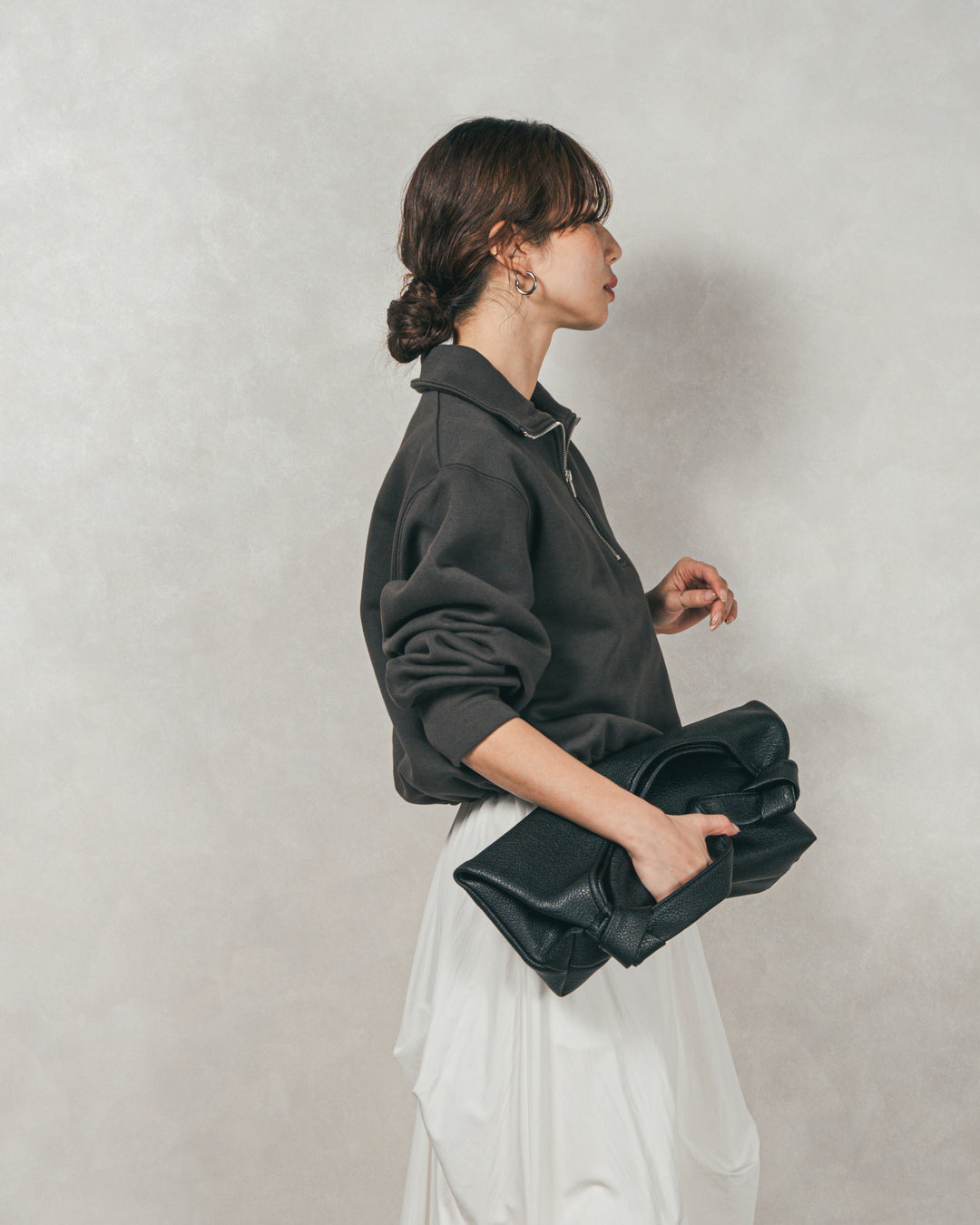 ［SET］裏起毛ハーフZipスウェット+ヴィンテージブロードランダムタックスカート（2SET）