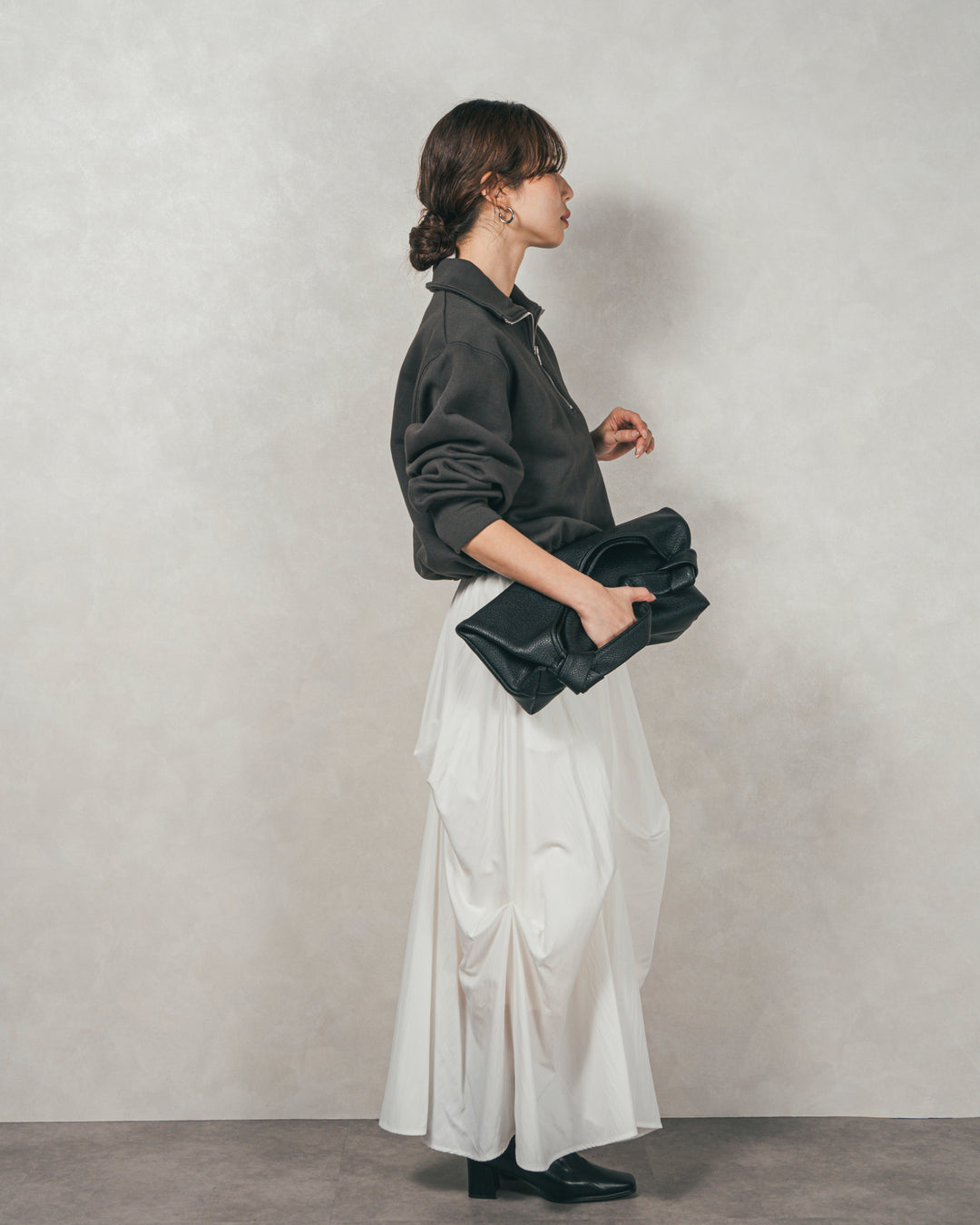 ［SET］裏起毛ハーフZipスウェット+ヴィンテージブロードランダムタックスカート（2SET）