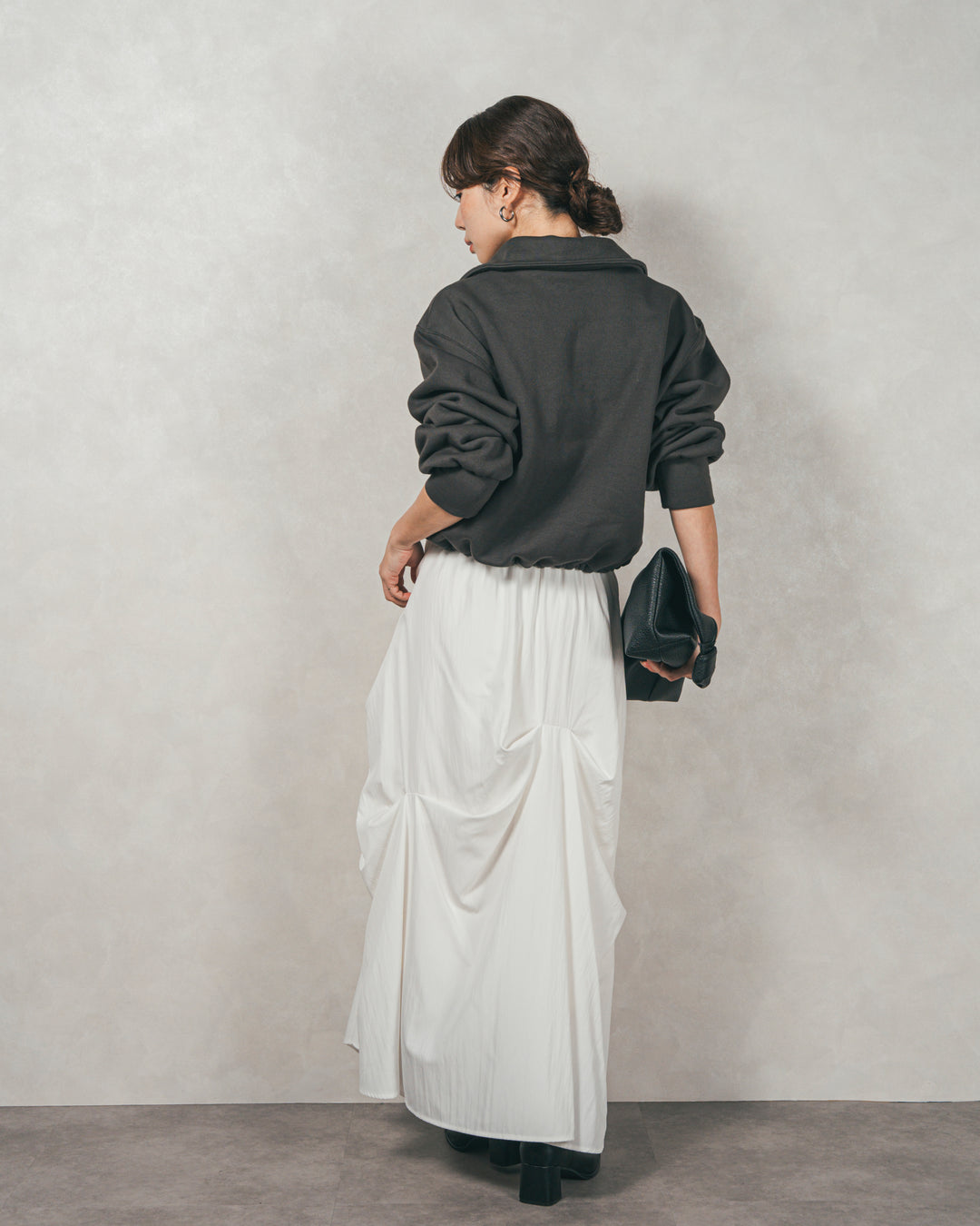 ［SET］裏起毛ハーフZipスウェット+ヴィンテージブロードランダムタックスカート（2SET）