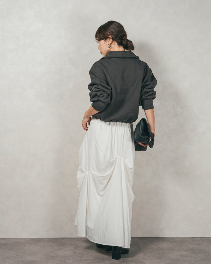 ［SET］裏起毛ハーフZipスウェット+ヴィンテージブロードランダムタックスカート（2SET）