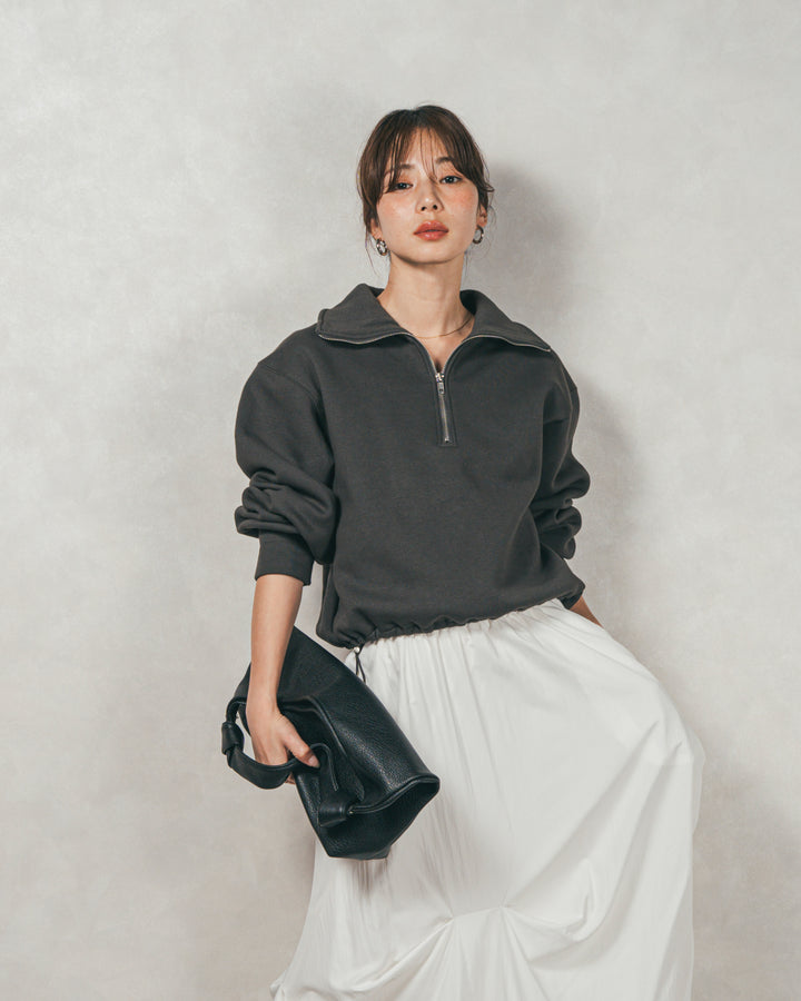 ［SET］裏起毛ハーフZipスウェット+ヴィンテージブロードランダムタックスカート（2SET）