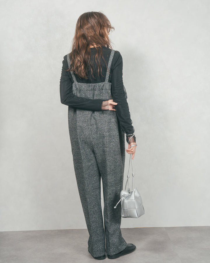 【2枚SET】チュールシャーリングトップス＆リブトップス (BLACK x BLACK)