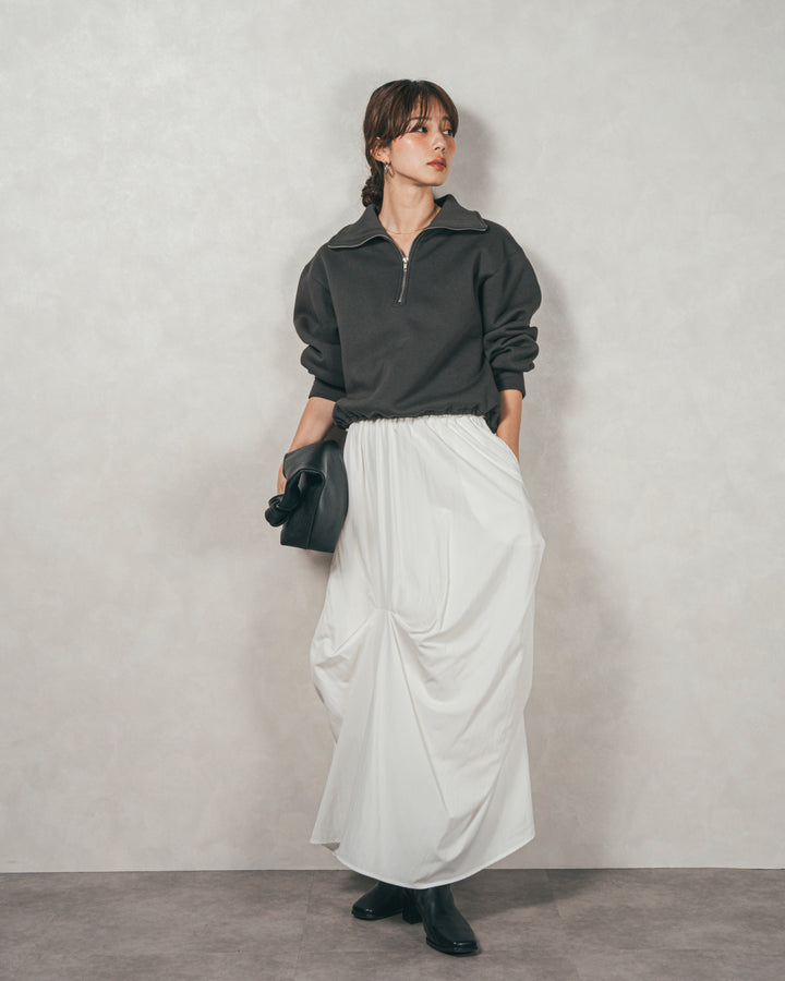 ［SET］裏起毛ハーフZipスウェット+ヴィンテージブロードランダムタックスカート（2SET）