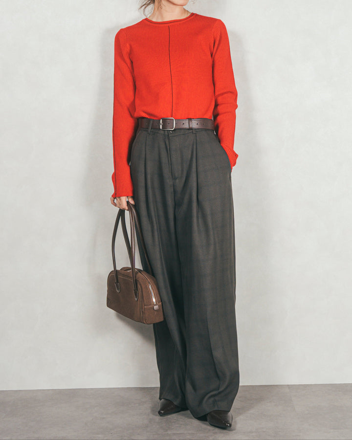 ［SET］Line Rib クルーネックニット+メランジチェックStraightパンツ（2SET）