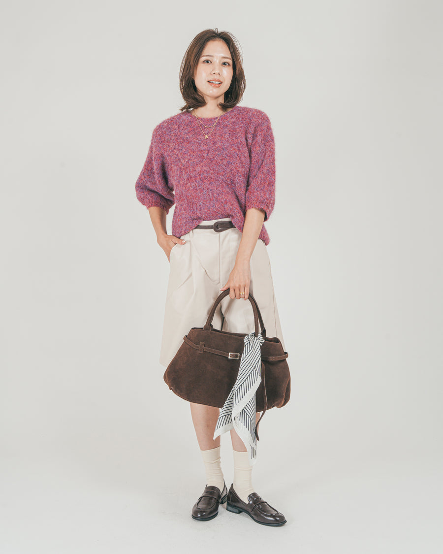［SET］フェザータッチハーフスリーブニット + レザーライクハーフパンツ（2SET）