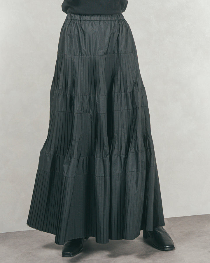 プリーツティアードLongスカート (BLACK)