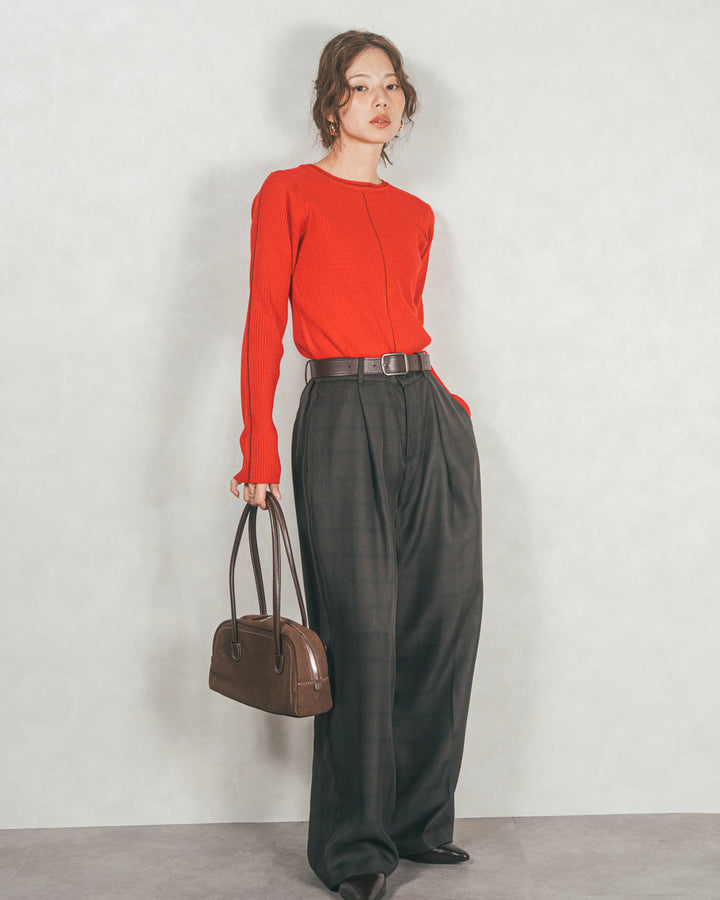 Line Rib クルーネックニット（RED）