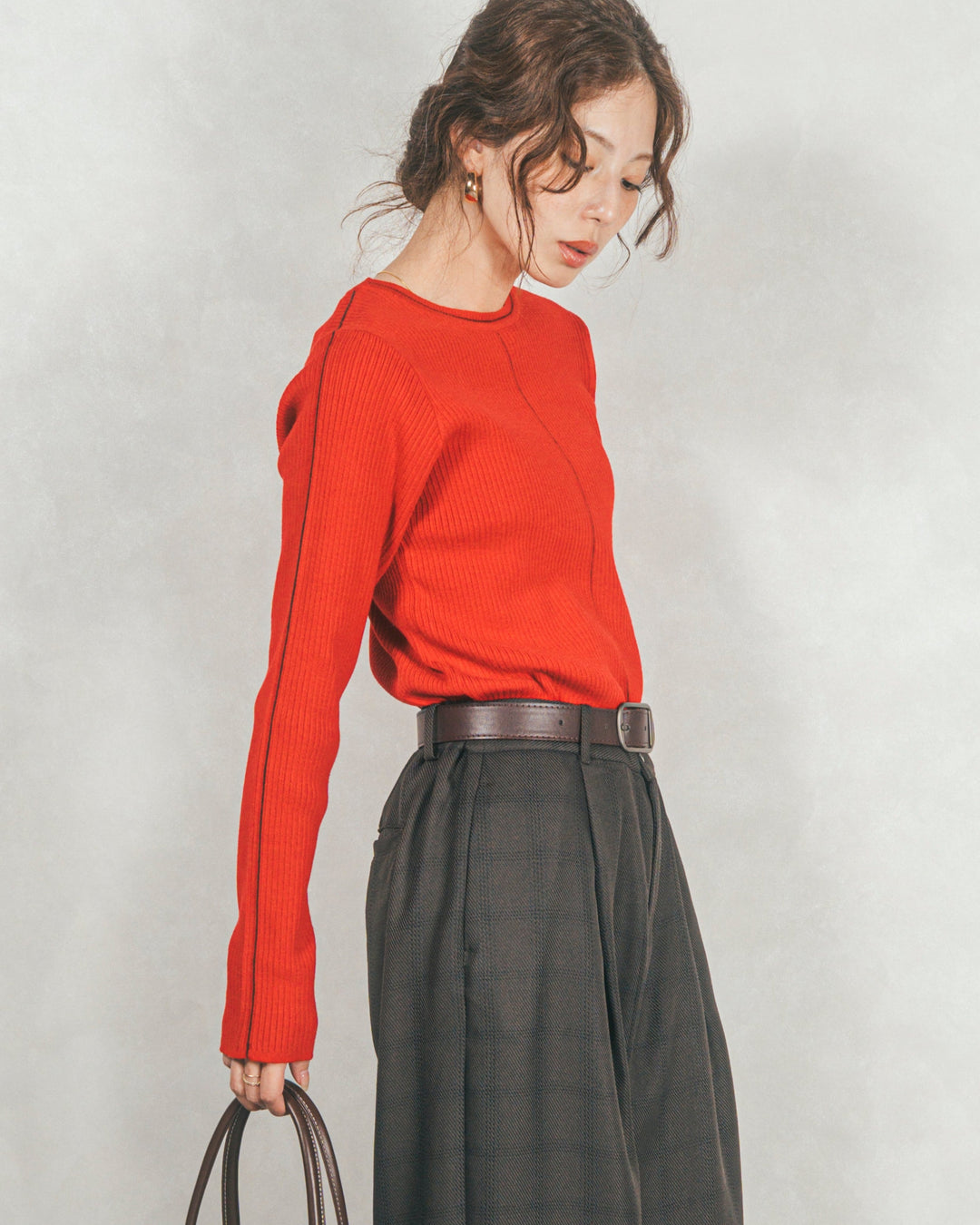 Line Rib クルーネックニット（RED）