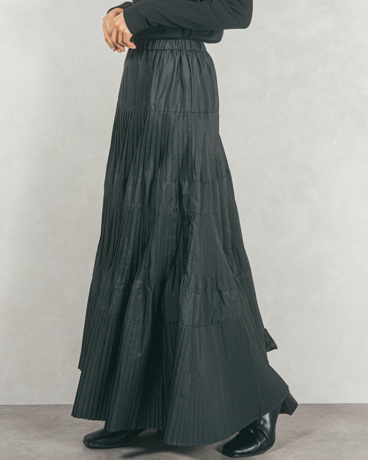 プリーツティアードLongスカート (BLACK)