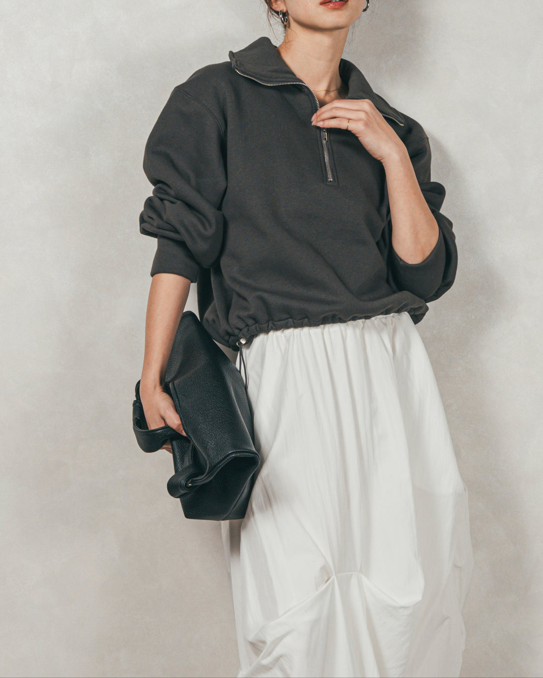 ［SET］裏起毛ハーフZipスウェット+ヴィンテージブロードランダムタックスカート（2SET）