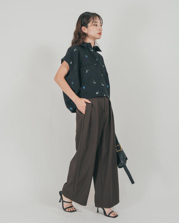 ダブルタック ハイウエストワイドパンツ