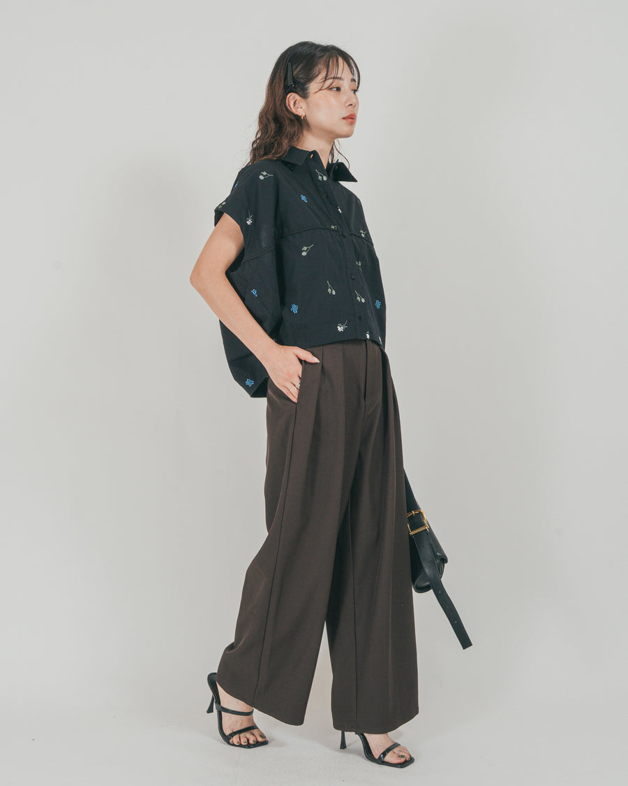 ダブルタック ハイウエストワイドパンツ