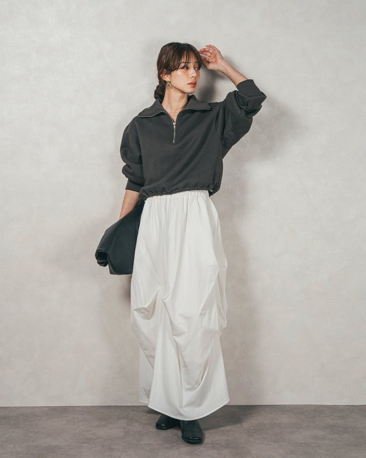 ［SET］裏起毛ハーフZipスウェット+ヴィンテージブロードランダムタックスカート（2SET）