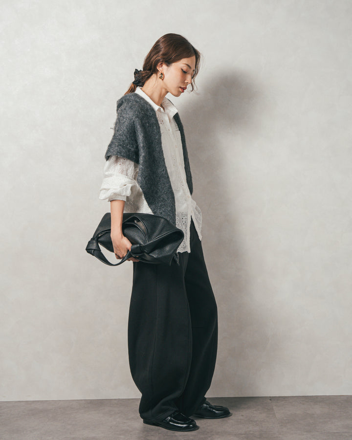 ［SET］コットンフラワーレースシャツ+Relax 裏起毛カーブパンツ（2SET）