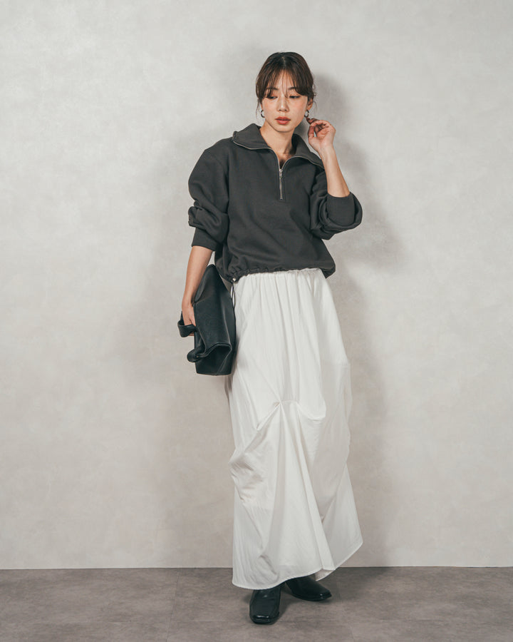 ［SET］裏起毛ハーフZipスウェット+ヴィンテージブロードランダムタックスカート（2SET）