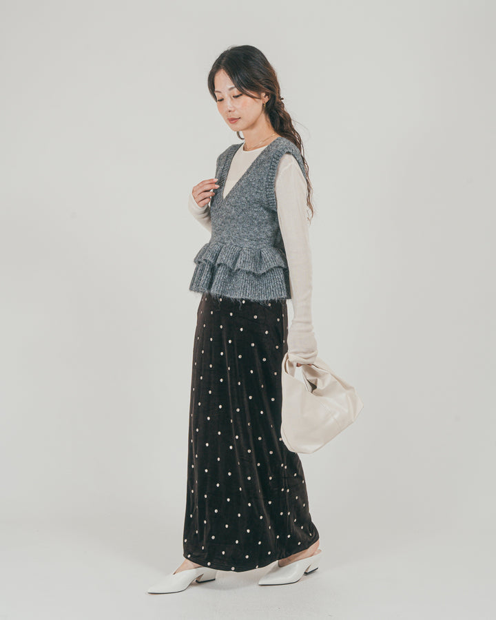 ［SET］2Way モヘアダブルFrillベスト + Dot ベロアスカート（2SET）